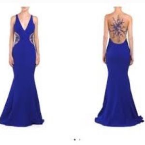 Blue Embellished Prom Gown